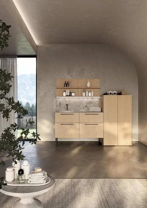 Lavanderia LD001 - Composizione Luxury Compab L 190,5 x P 63/20,8 cm 1 Composizione lavanderia LD001 Compab, finitura di design, mobile lavanderia moderno su misura