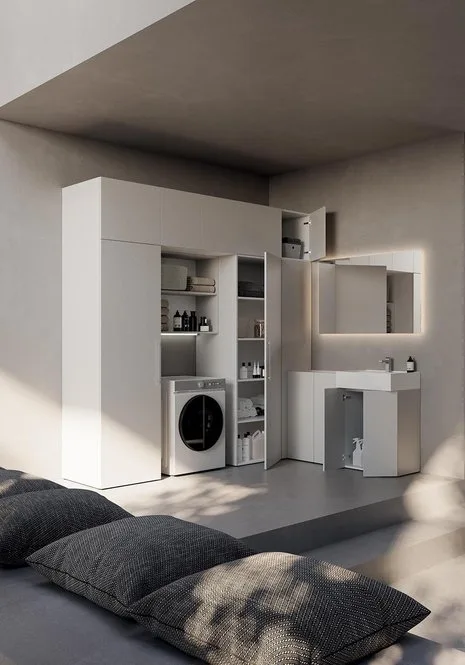 Lavanderia LD006 - Composizione Luxury Compab L 255+192,2 x P 62/46 cm 4 Composizione lavanderia LD006 Compab - vista tre quarti
