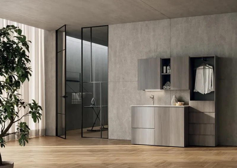 Composizione lavanderia LG003 Compab, finitura di design, mobile lavanderia moderno su misura
