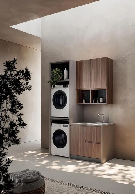Lavanderia LG013 - Composizione Luxury Compab L 164 x P 63/37 cm 1 Composizione lavanderia LG013 Compab, finitura di design, mobile lavanderia moderno su misura