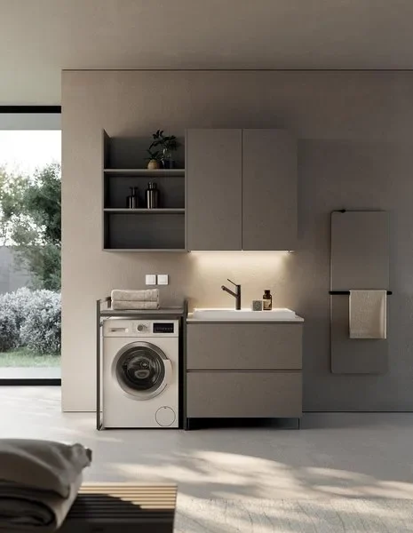 Composizione lavanderia LG015 Compab, finitura di design, mobile lavanderia moderno su misura