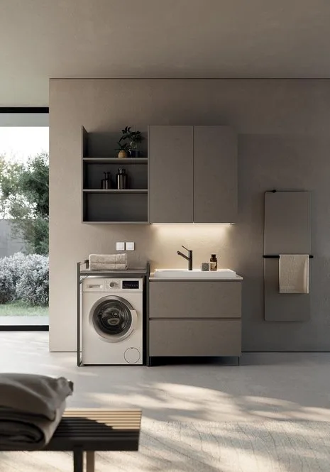 Lavanderia LG015 - Composizione Luxury Compab L 161 x P 63/37 cm 1 Composizione lavanderia LG015 Compab, finitura di design, mobile lavanderia moderno su misura