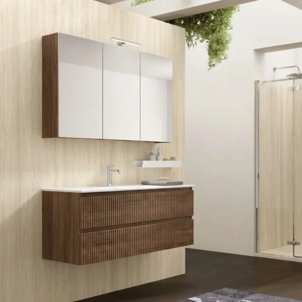Mobile bagno cannettato noce con specchiera contenitore Arcom Minimal COMP 23