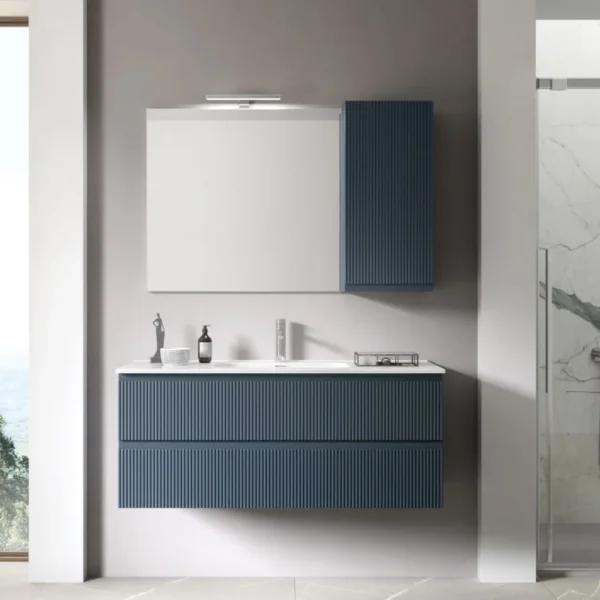 Mobile bagno cannettato blu Arcom Minimal COMP 25 con pensile e specchio