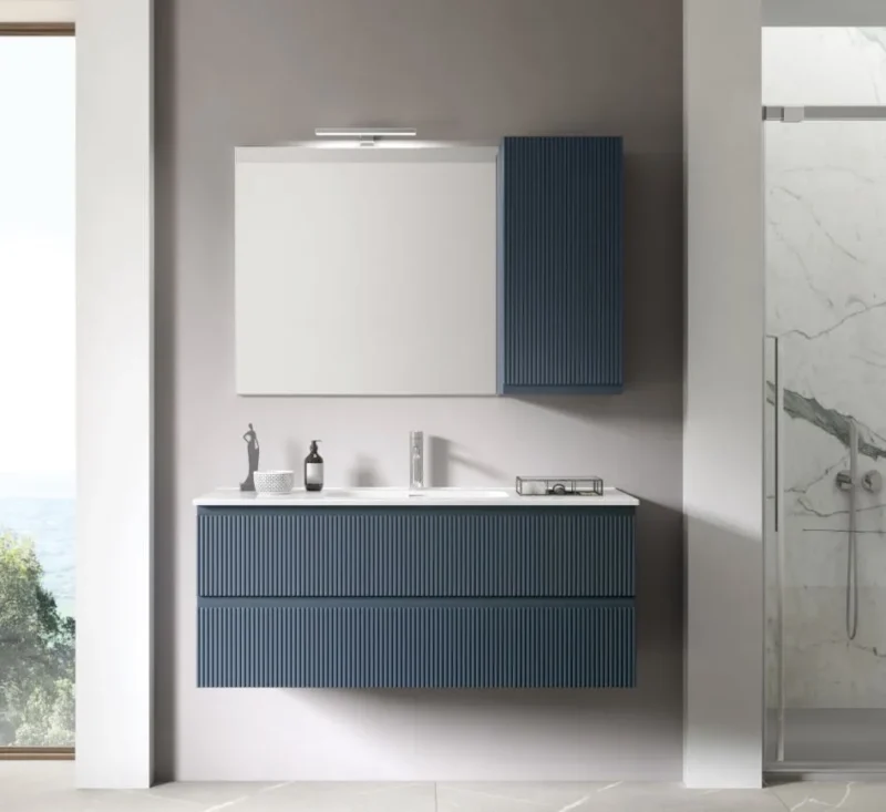 Mobile bagno cannettato blu Arcom Minimal COMP 25 con pensile e specchio