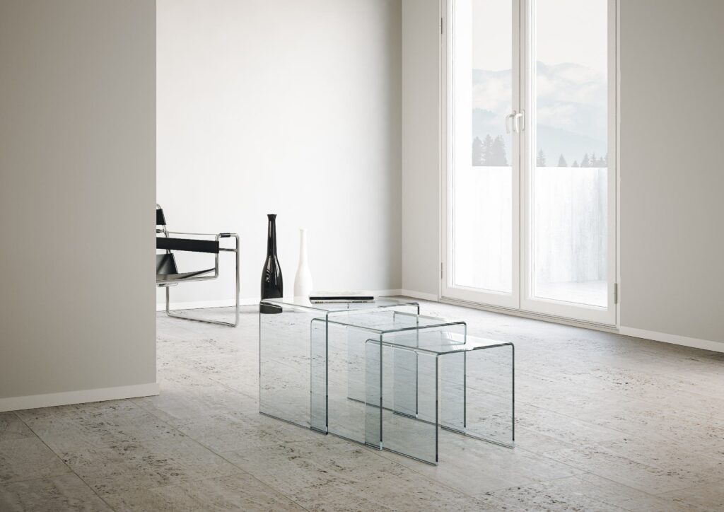 Trittico Nest tavolini trasparenti 34x34x34-38x38x38-42x42x42 cm