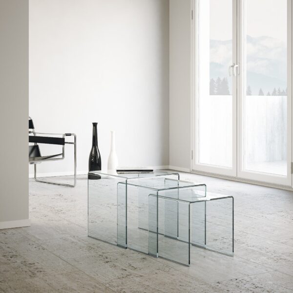 Trittico Nest tavolini trasparenti 34x34x34-38x38x38-42x42x42 cm