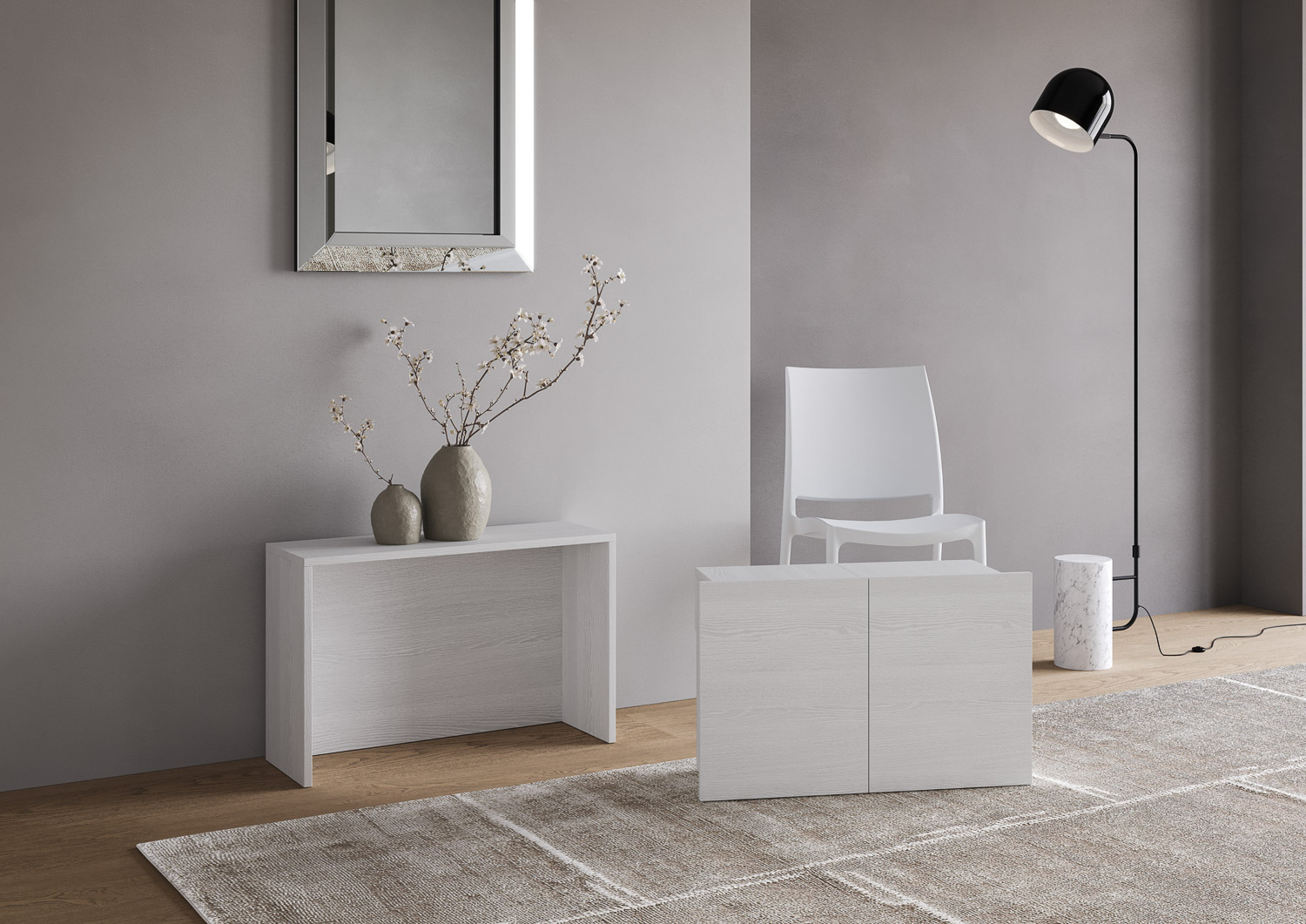 Panca inferiore allungabile 26x72/300 cm Evolve bianco frassino allunghe interne 3 Panca inferiore allungabile 26x72/300 cm Evolve bianco frassino allunghe interne - immagine 3