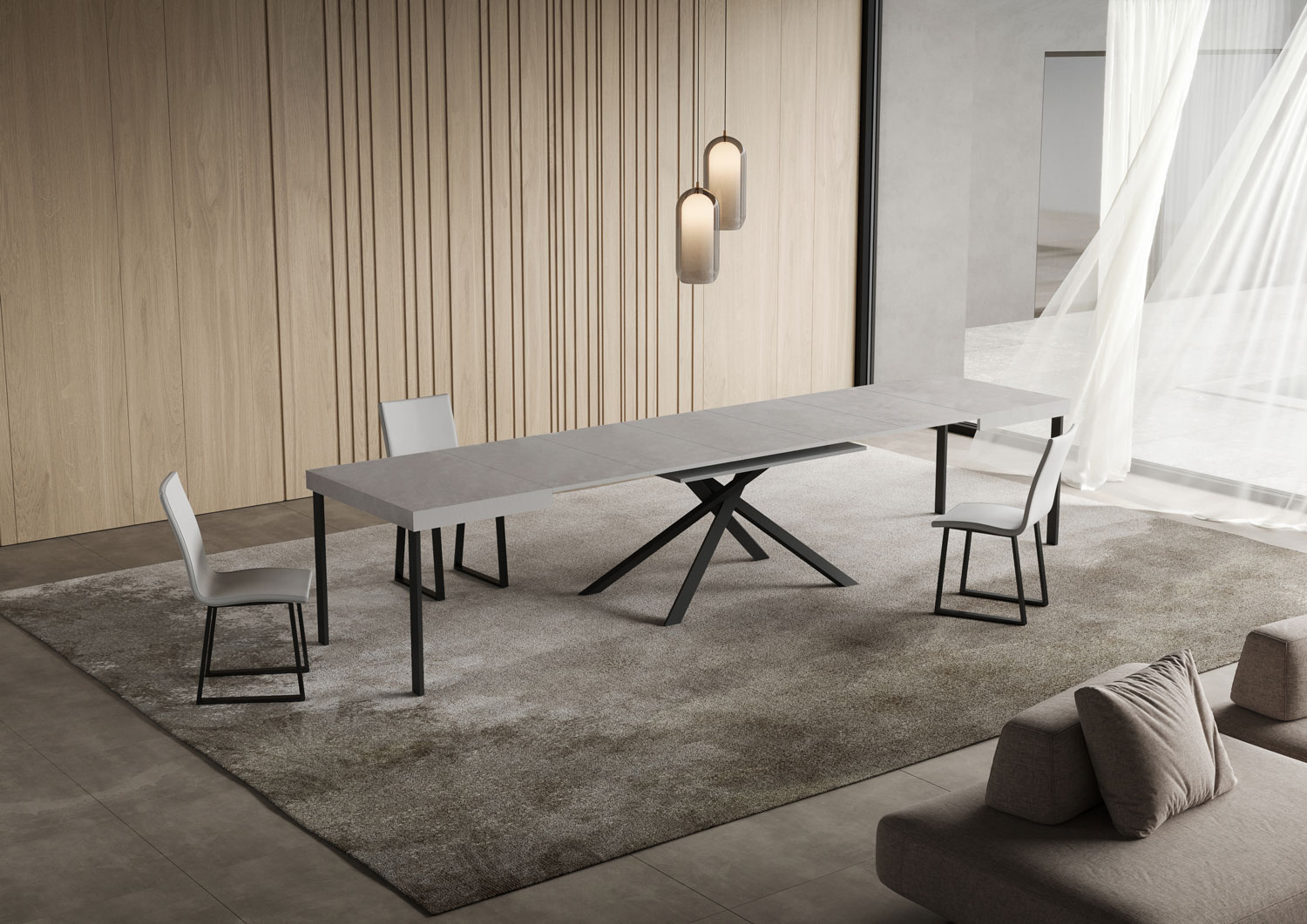Tavolo allungabile 130/390x90 cm Niket cashmere gambe antracite 2 Tavolo allungabile 130/390x90 cm Niket cashmere gambe antracite