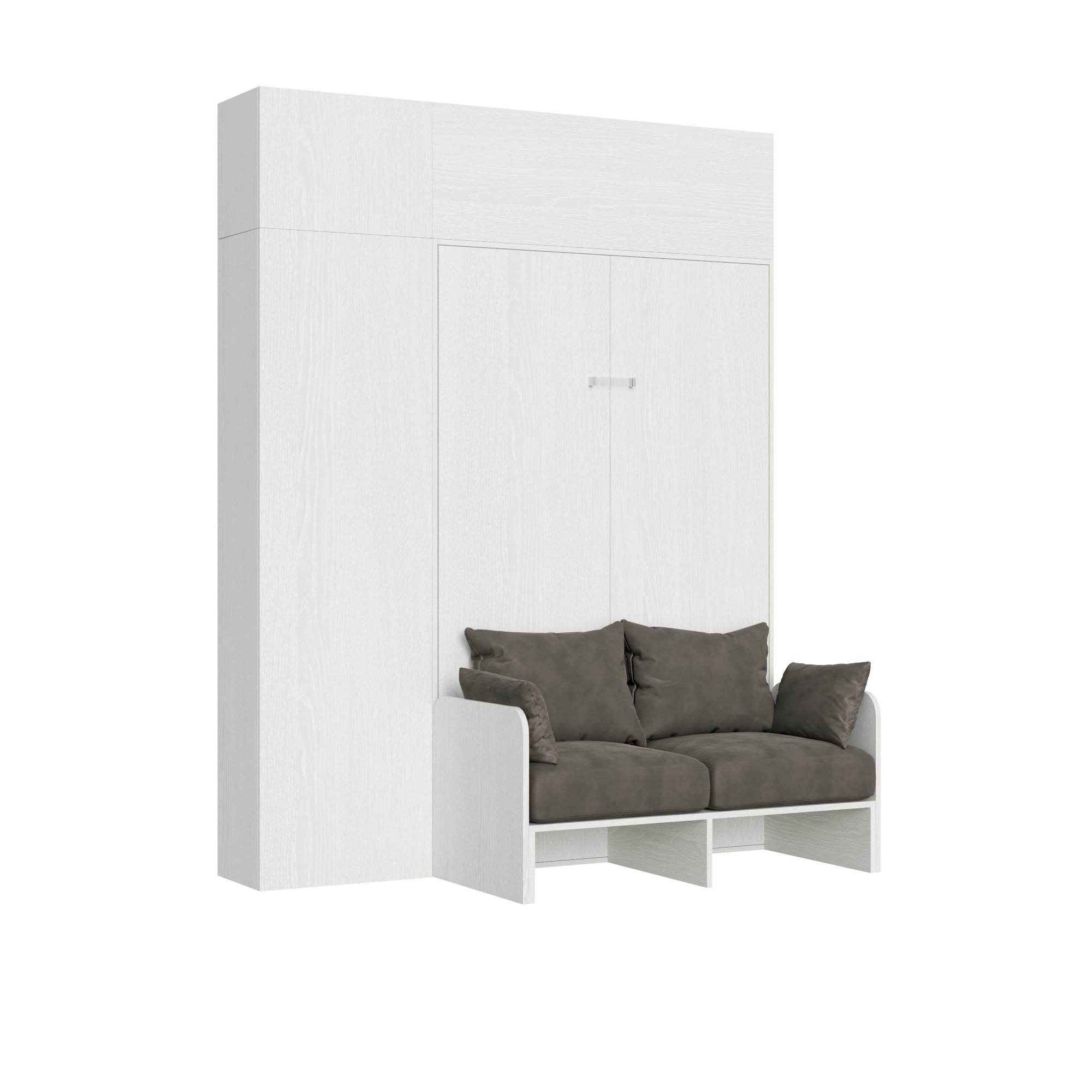 Letto matrimoniale francese a scomparsa 140 Kentaro con divano e mobili bianco frassino, grigio L.213,6 P.105,2 H.250,5 cm (aperto P.215 cm) 6 Letto matrimoniale francese a scomparsa 140 Kentaro con divano e mobili bianco frassino, grigio