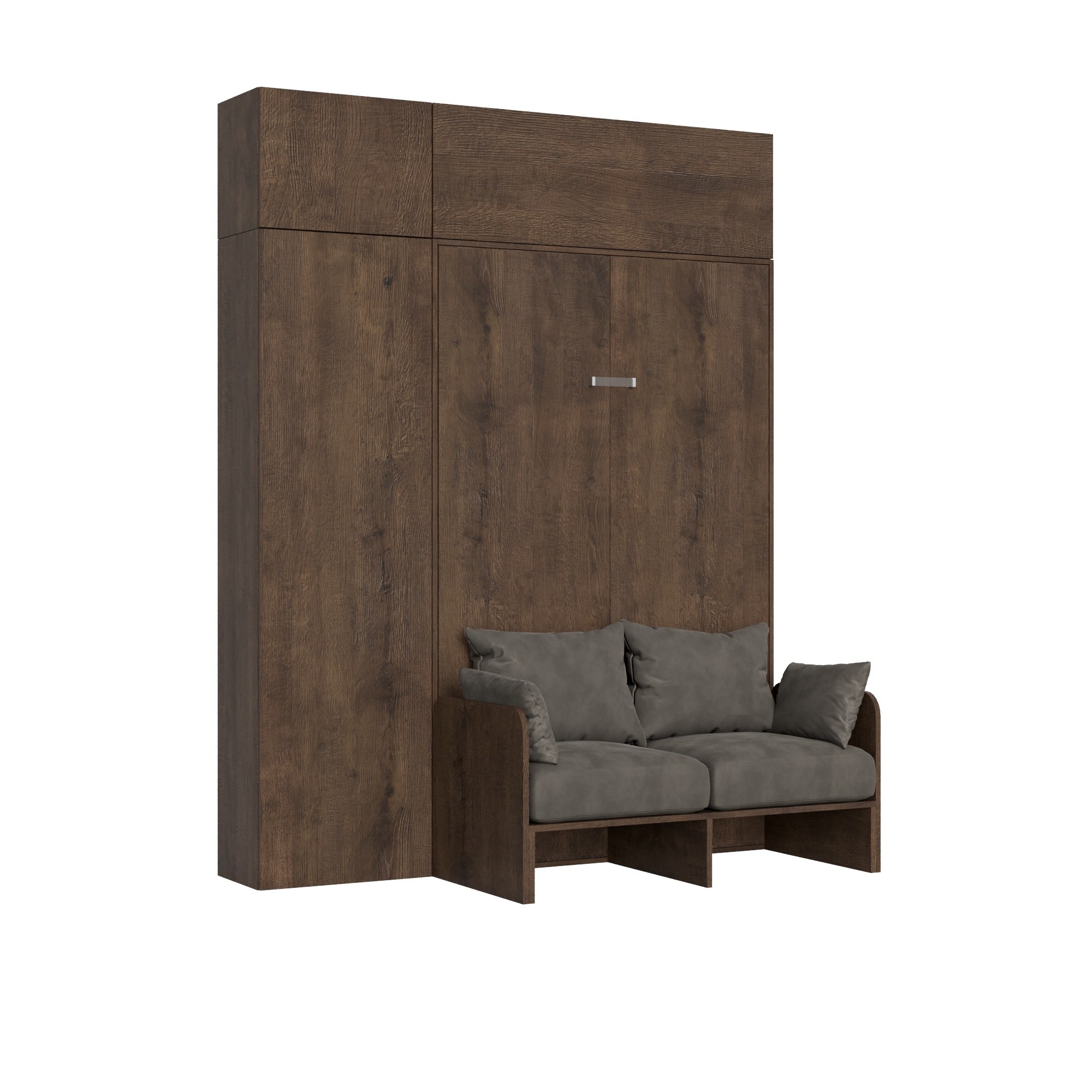 Letto matrimoniale francese a scomparsa 140 Kentaro con divano e mobili noce, grigio L.213,6 P.105,2 H.250,5 cm (aperto P.215 cm) 6 Letto matrimoniale francese a scomparsa 140 Kentaro con divano e mobili noce, grigio