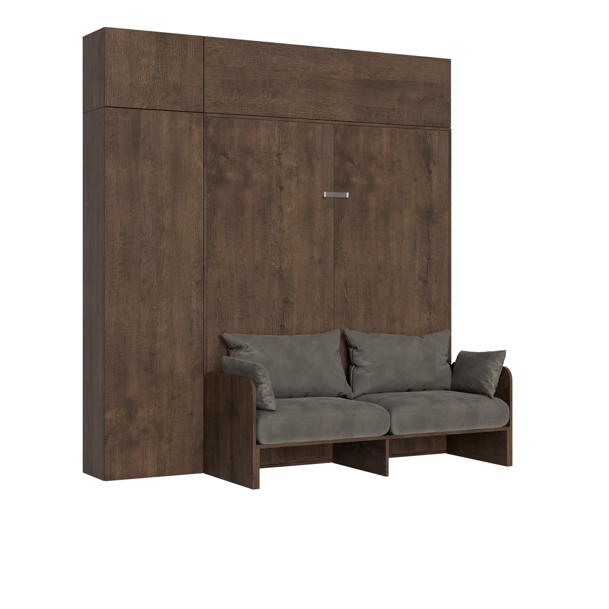 Letto matrimoniale a scomparsa 160 Kentaro con divano e mobili noce, grigio L.233,6 P.105,2 H.250,5 cm (aperto P.215 cm) 6 Letto matrimoniale a scomparsa 160 Kentaro con divano e mobili noce, grigio