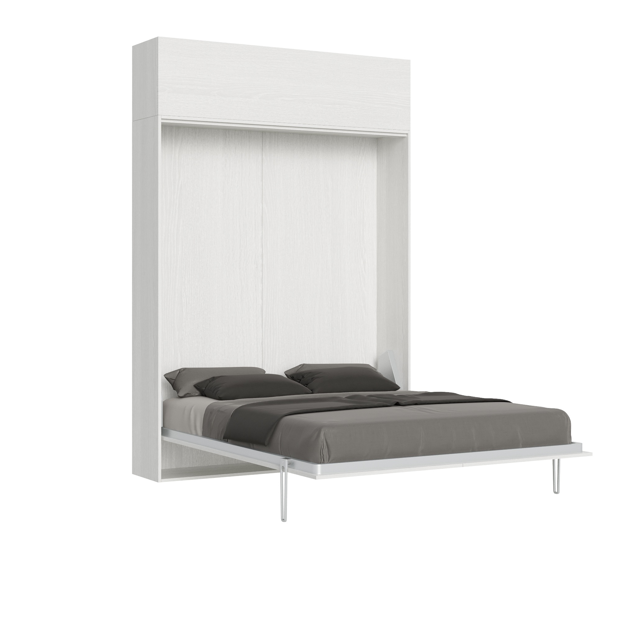 Letto matrimoniale a scomparsa 160 Kentaro con pensile bianco frassino L.173,6 P.39,2 H.250,5 cm (aperto P.215 cm) 5 Letto matrimoniale a scomparsa 160 Kentaro con pensile bianco frassino