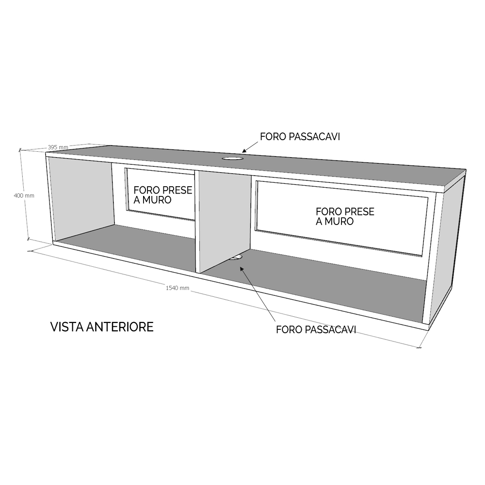 Base TV Ribalta con passa cavi Isoka L.153,6 H.40 P.39,2 con piedini Noce 1 Pensile TV Ribalta con passa cavi Isoka L.153,6 H.40 P.39,2 Quercia Natura