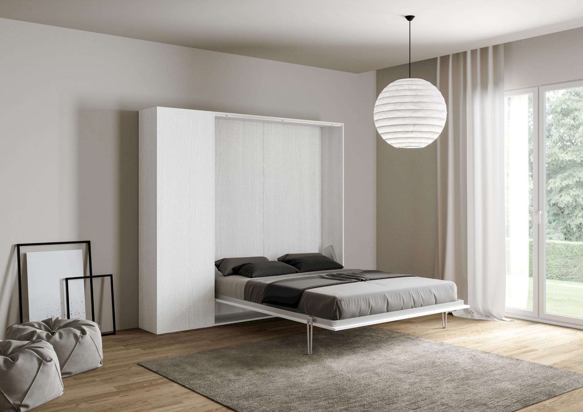Letto matrimoniale a scomparsa 160 Kentaro con colonna bianco frassino L.233,6 P.39,2 H.210,5 cm (aperto P.215 cm) 2 Letto matrimoniale a scomparsa 160 Kentaro con colonna bianco frassino
