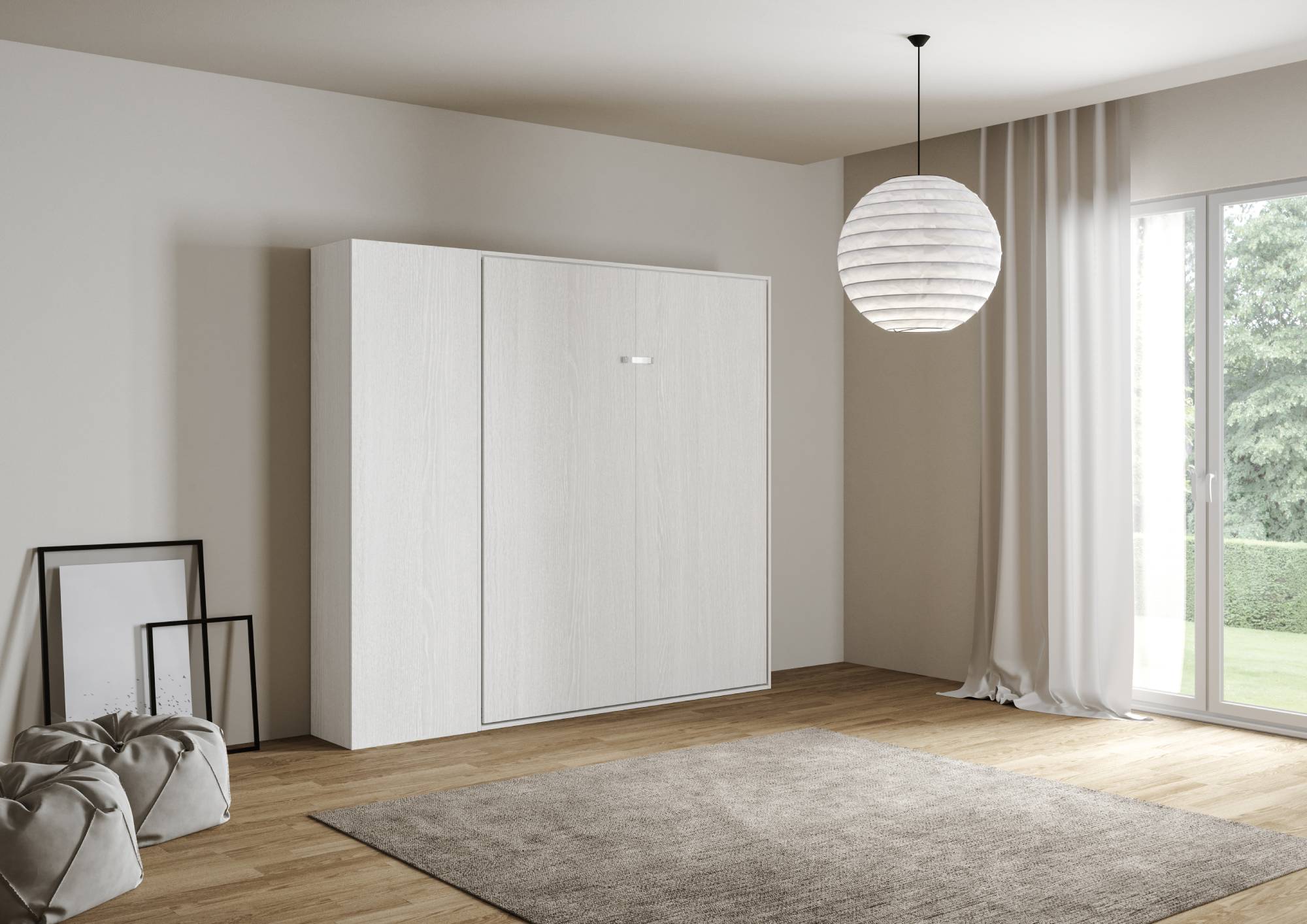 Letto matrimoniale a scomparsa 160 Kentaro con colonna bianco frassino L.233,6 P.39,2 H.210,5 cm (aperto P.215 cm) 1 Letto matrimoniale a scomparsa 160 Kentaro con colonna bianco frassino