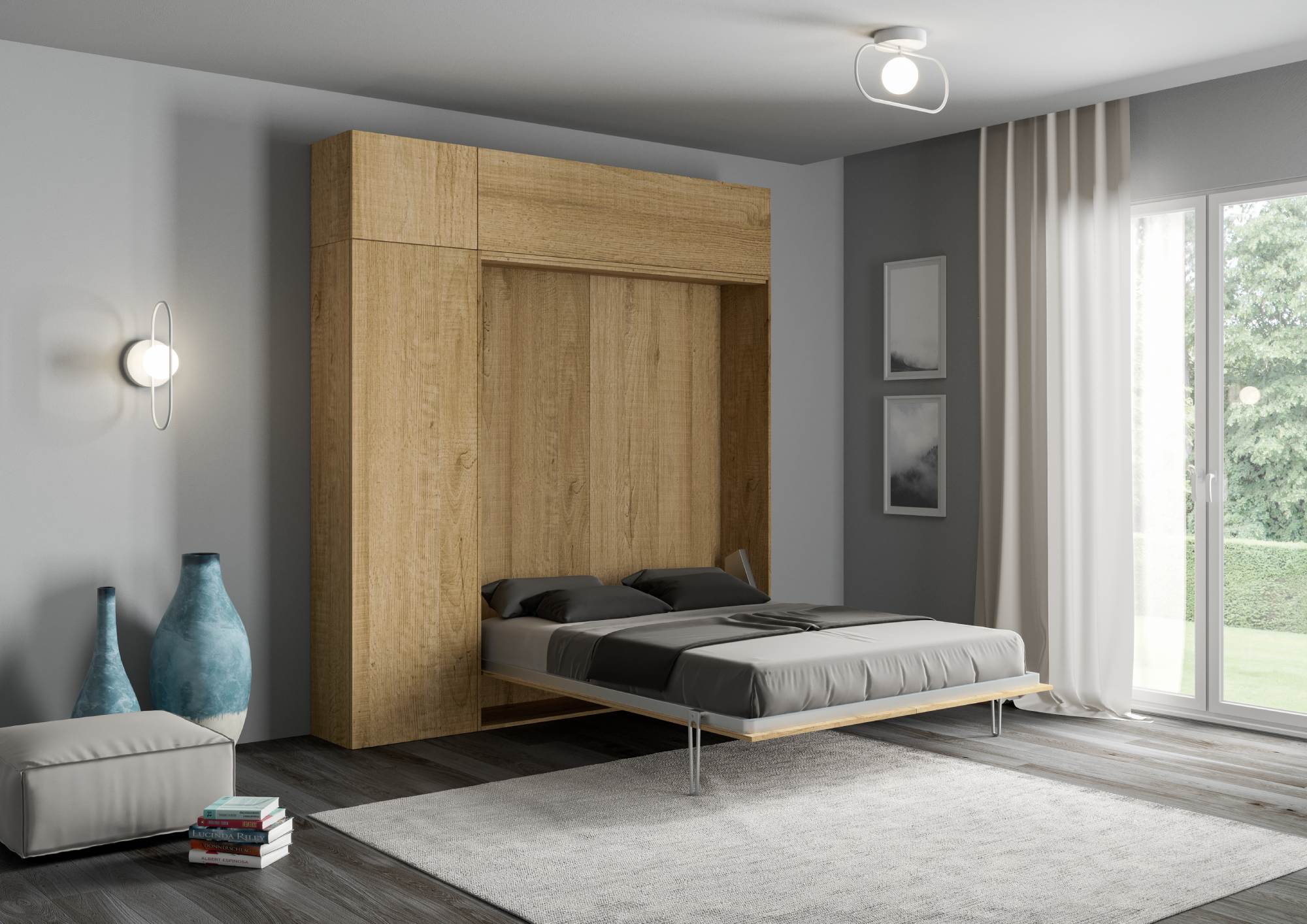 Letto matrimoniale a scomparsa 160 Kentaro con mobili quercia natura L.233,6 P.39,2 H.250,5 cm (aperto P.215 cm) 2 Letto matrimoniale a scomparsa 160 Kentaro con mobili quercia natura