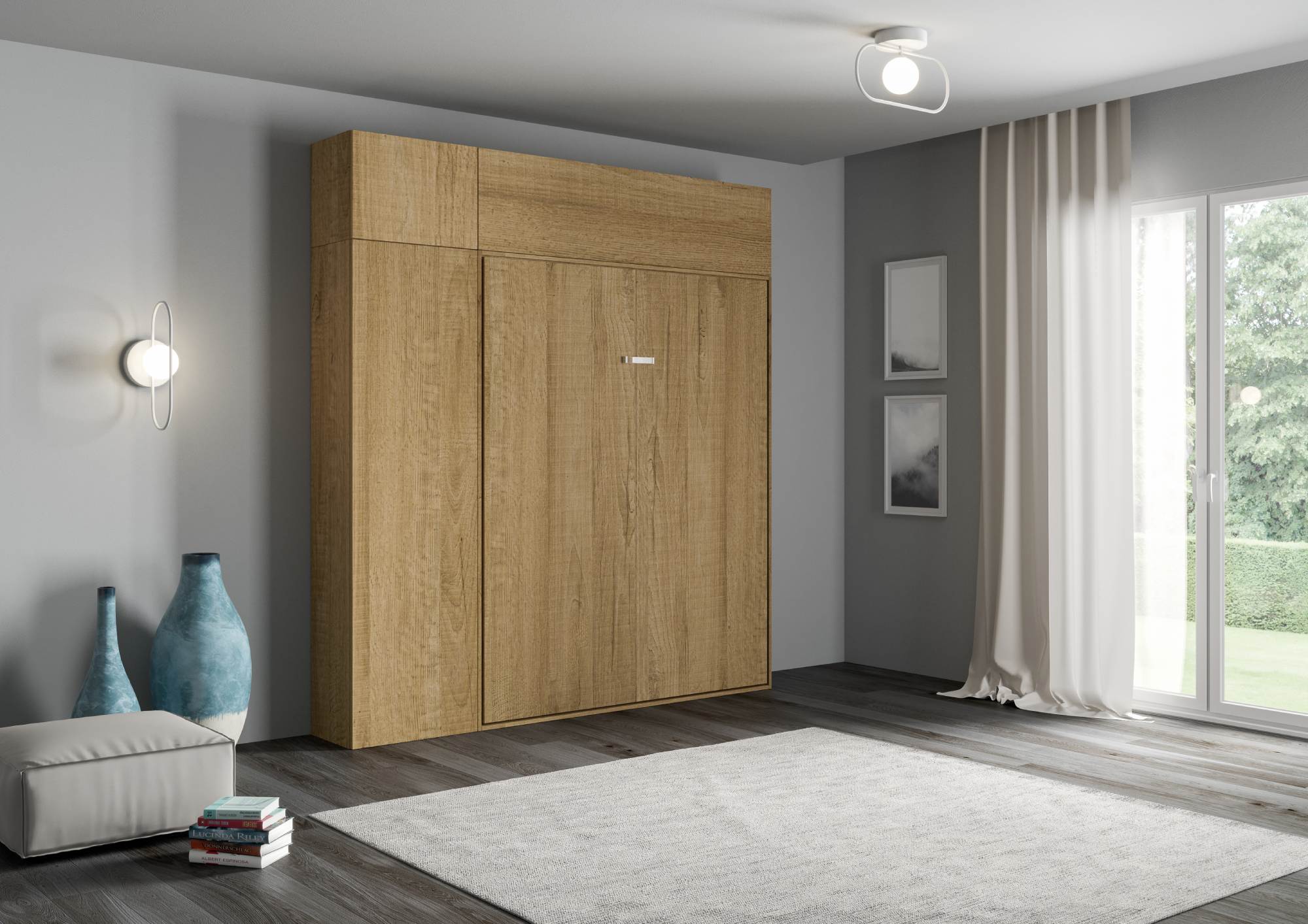 Letto matrimoniale a scomparsa 160 Kentaro con mobili quercia natura L.233,6 P.39,2 H.250,5 cm (aperto P.215 cm) 1 Letto matrimoniale a scomparsa 160 Kentaro con mobili quercia natura