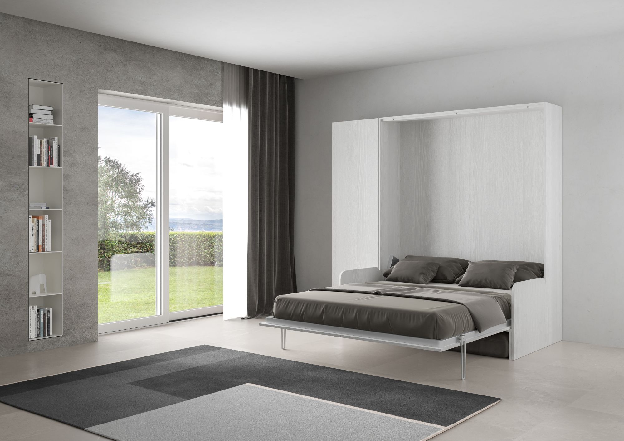 Letto matrimoniale a scomparsa 160 Kentaro con divano e colonna bianco frassino, grigio L.233,6 P.105,2 H.210,5 cm (aperto P.215 cm) 2 Letto matrimoniale a scomparsa 160 Kentaro con divano e colonna bianco frassino, grigio