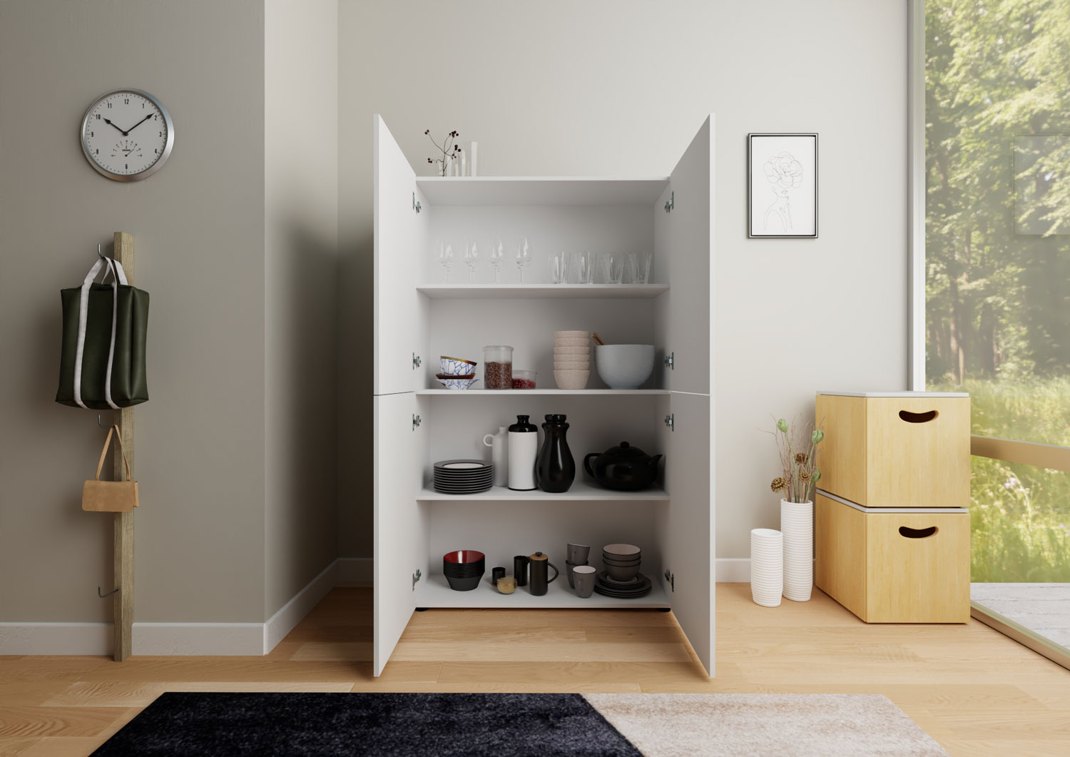 Credenza alta moderna 4 ante 100x35x165 cm Elios bianco lucido 2 Credenza alta moderna 4 ante 100x35x165 cm Elios bianco lucido