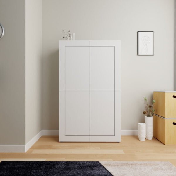 Credenza alta moderna 4 ante 100x35x165 cm Elios bianco lucido