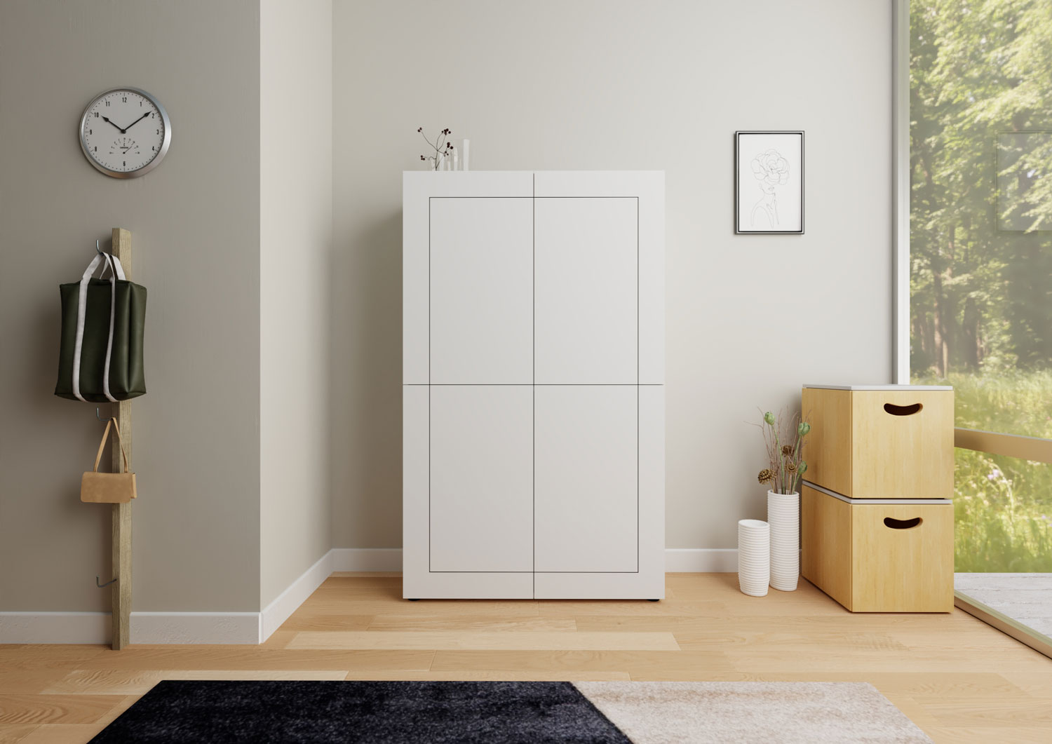 Credenza alta moderna 4 ante 100x35x165 cm Elios bianco lucido 1 Credenza alta moderna 4 ante 100x35x165 cm Elios bianco lucido