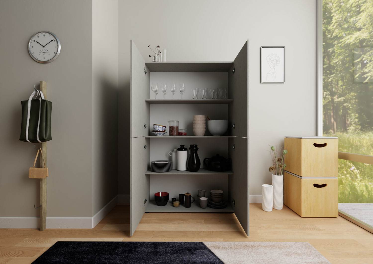 Credenza alta moderna 4 ante 100x35x165 cm Elios cashmere 2 Credenza alta moderna 4 ante 100x35x165 cm Elios cashmere