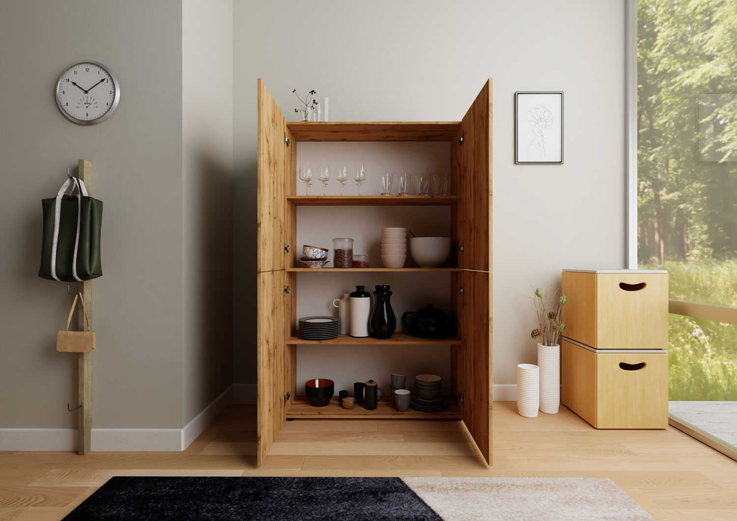 Credenza alta moderna 4 ante 100x35x165 cm Elios quercia natura 2 Credenza alta moderna 4 ante 100x35x165 cm Elios quercia natura