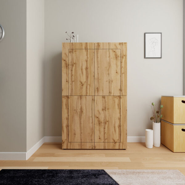 Credenza alta moderna 4 ante 100x35x165 cm Elios quercia natura