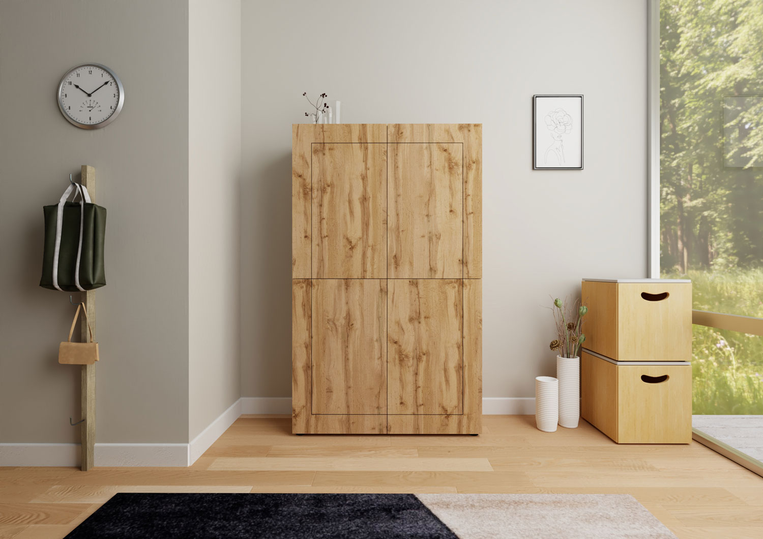 Credenza alta moderna 4 ante 100x35x165 cm Elios quercia natura 1 Credenza alta moderna 4 ante 100x35x165 cm Elios quercia natura