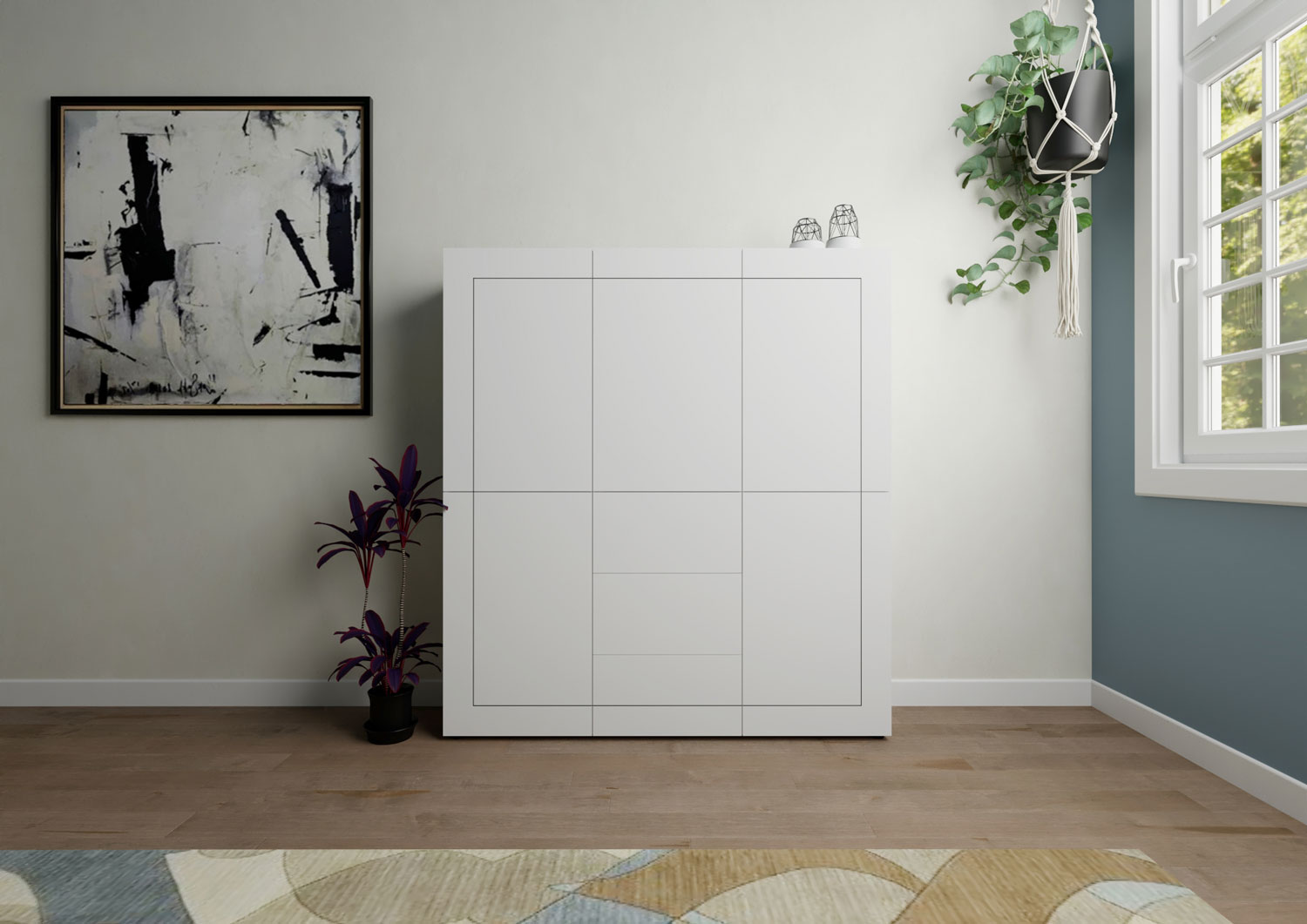 Credenza alta moderna 5 ante/3 cassetti 150x35x165 cm Elios bianco lucido 1 Credenza alta moderna 5 ante/3 cassetti 150x35x165 cm Elios bianco lucido