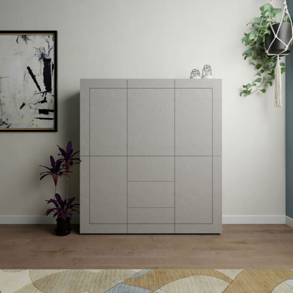 Credenza alta moderna 5 ante/3 cassetti 150x35x165 cm Elios cashmere