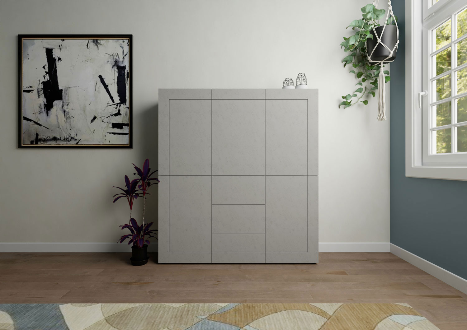 Credenza alta moderna 5 ante/3 cassetti 150x35x165 cm Elios cashmere 1 Credenza alta moderna 5 ante/3 cassetti 150x35x165 cm Elios cashmere