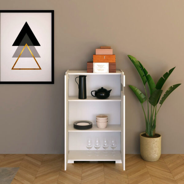 Credenza alta moderna 2 ante 70x35x110 cm Riflesso bianco lucido