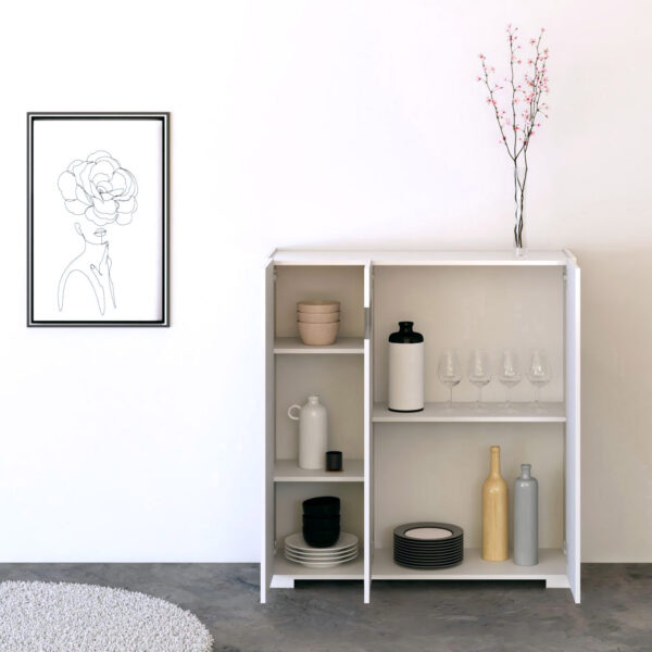 Credenza alta moderna 3 ante 100x35x110 cm Riflesso bianco lucido