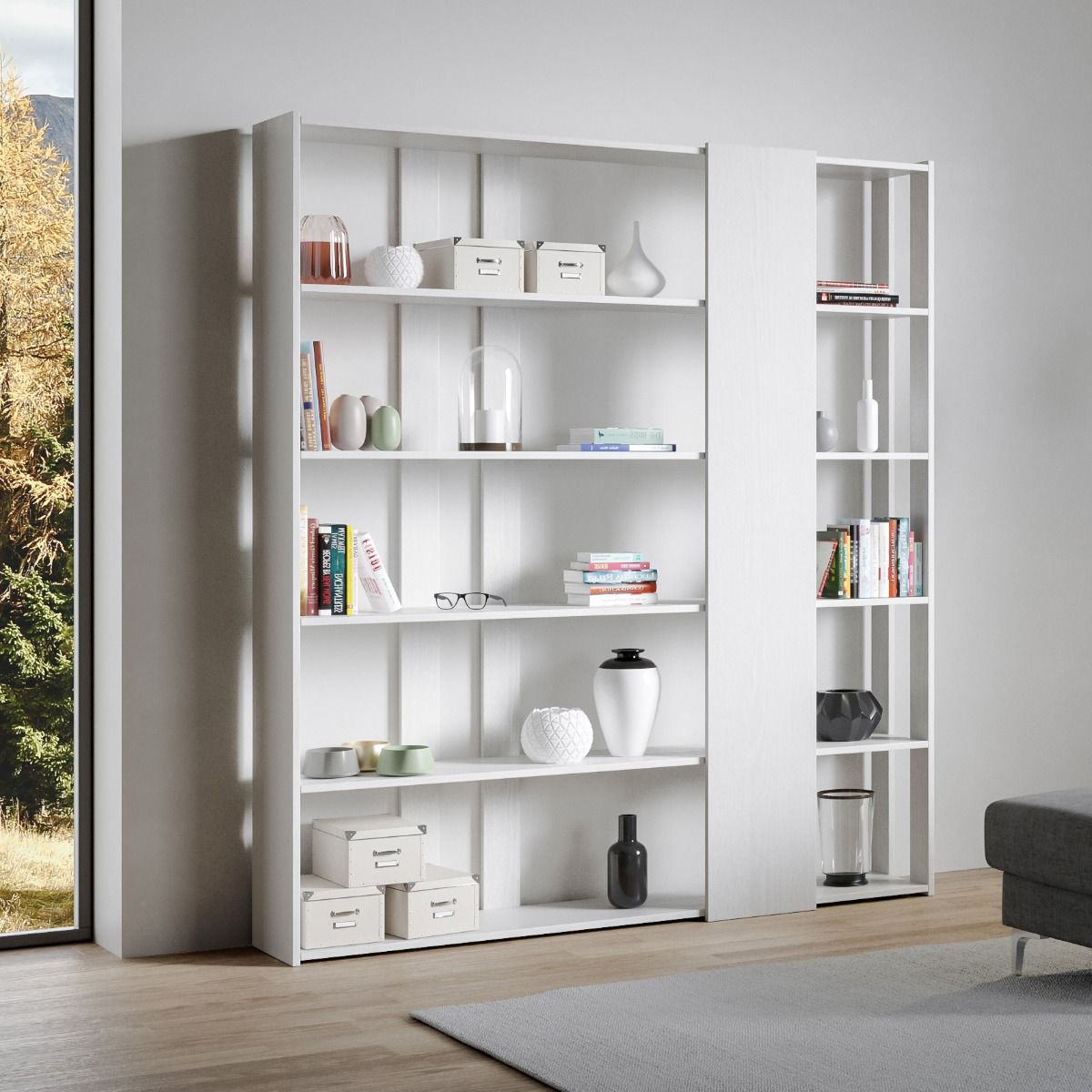 Libreria a giorno Kato D bianco frassino L.178 P.36 H.204 cm 1 Libreria a giorno Kato D bianco frassino