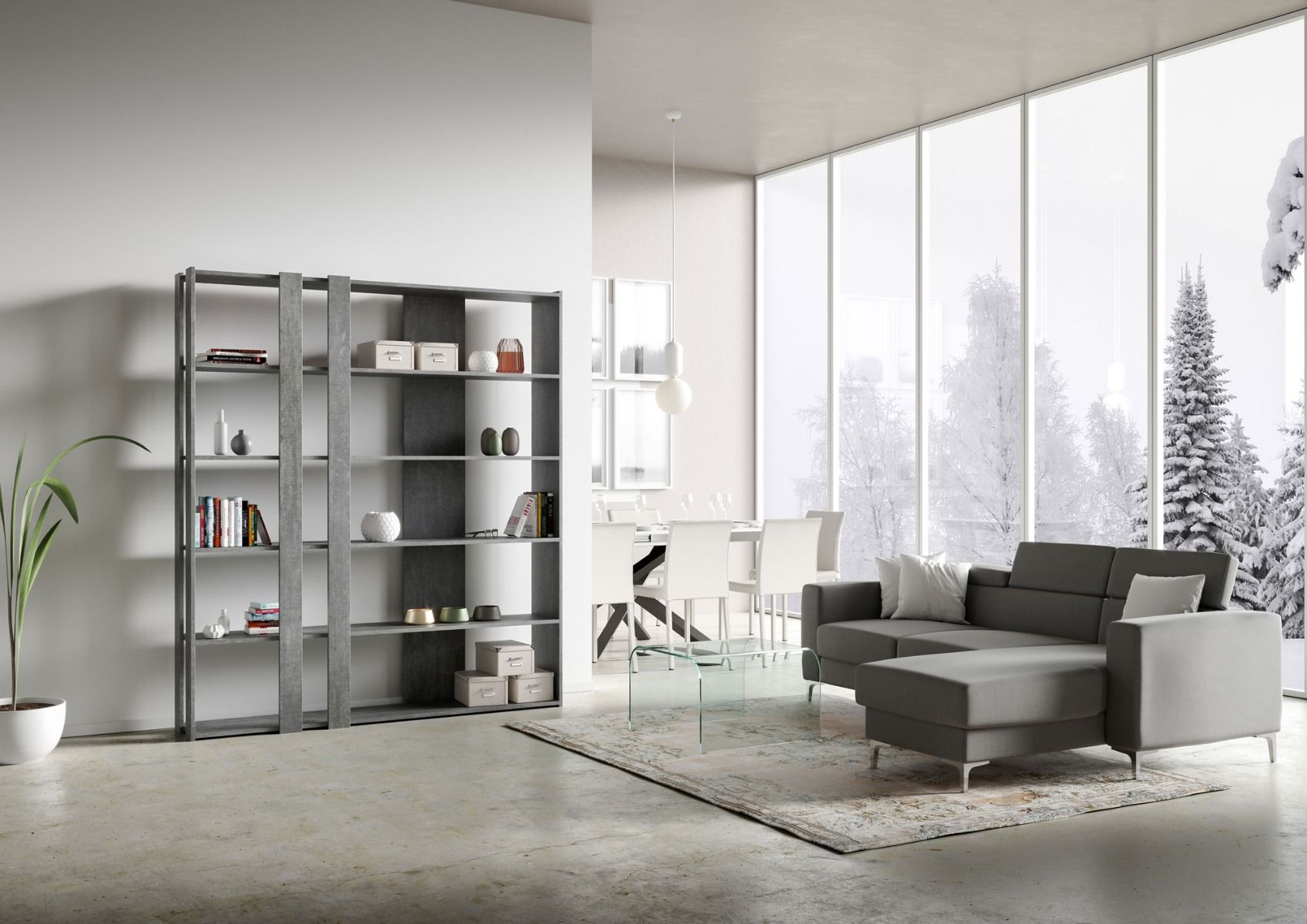 Libreria a giorno Kato C cemento L.178 P.36 H.204 cm 3 Libreria a giorno Kato C cemento