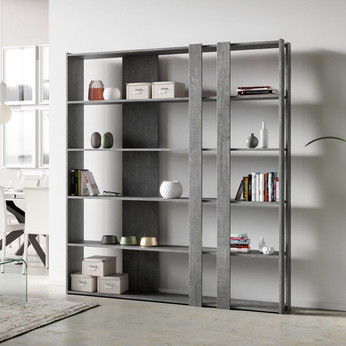 Libreria a giorno Kato C cemento L.178 P.36 H.204 cm 1 Libreria a giorno Kato C cemento