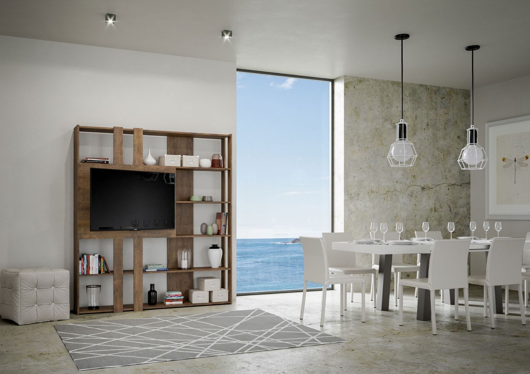 Libreria a giorno Kato L con pannello porta TV noce L.178 P.36 H.204 cm 3 Libreria a giorno Kato L con pannello porta TV noce
