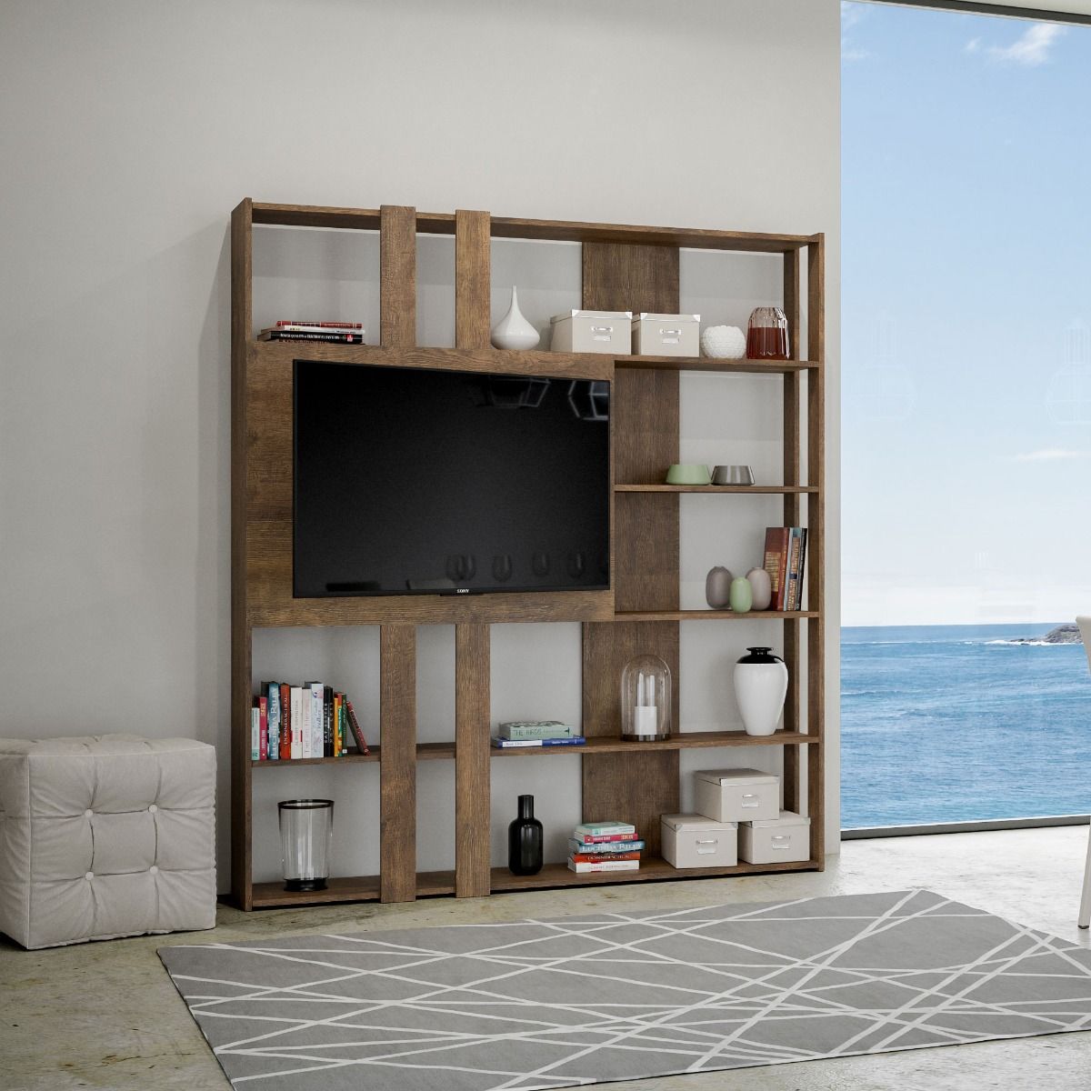 Libreria a giorno Kato L con pannello porta TV noce L.178 P.36 H.204 cm 2 Libreria a giorno Kato L con pannello porta TV noce