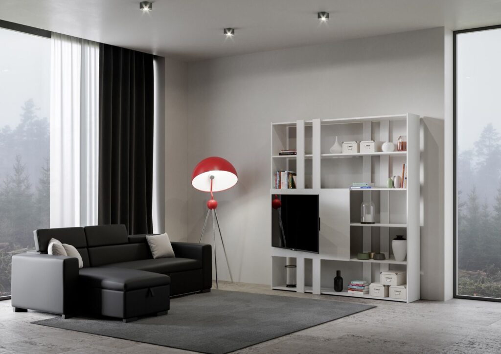 Libreria a giorno Kato H con pannello porta TV bianco frassino