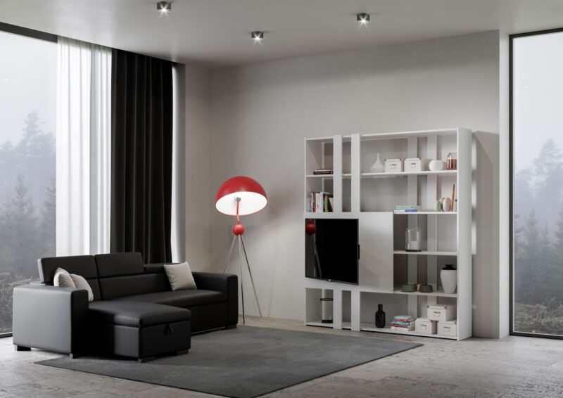 Libreria a giorno Kato H con pannello porta TV bianco frassino