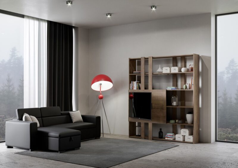 Libreria a giorno Kato H con pannello porta TV noce