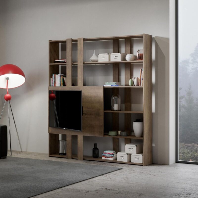 Libreria a giorno Kato H con pannello porta TV noce