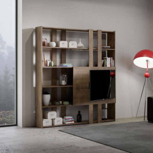 Libreria a giorno Kato H con pannello porta TV noce