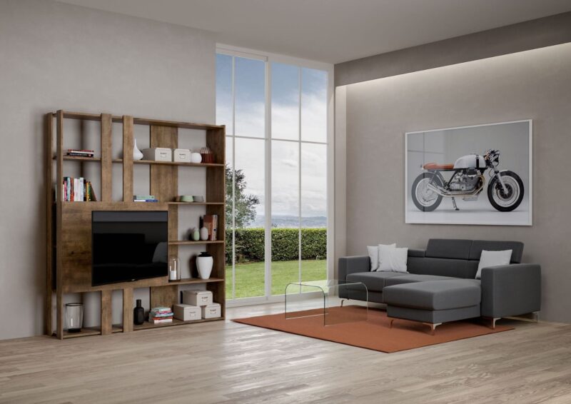 Libreria a giorno Kato M con pannello porta TV noce