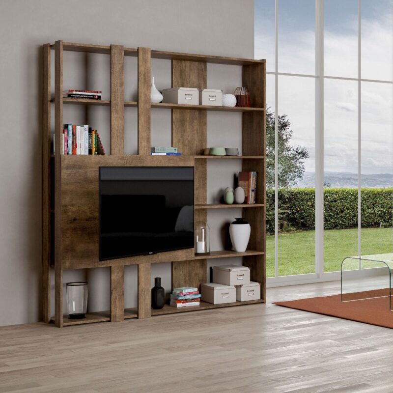 Libreria a giorno Kato M con pannello porta TV noce
