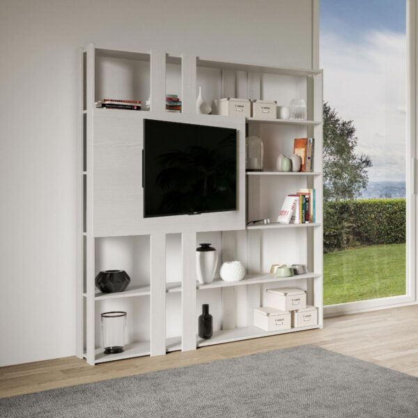 Libreria a giorno Kato N con pannello porta TV bianco frassino