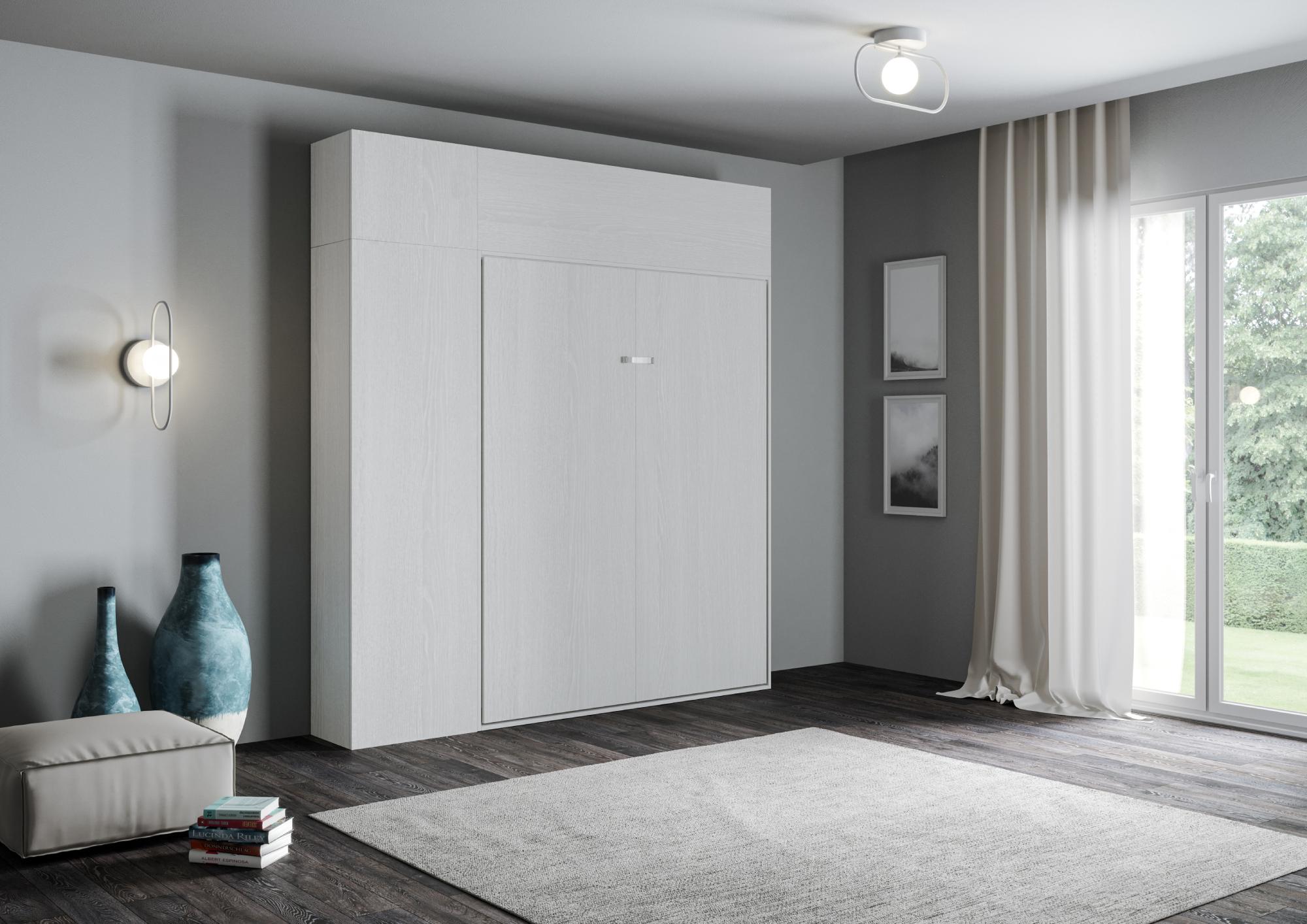 Letto matrimoniale a scomparsa 160 Kentaro con mobili bianco frassino L.233,6 P.39,2 H.250,5 cm (aperto P.215 cm) 1 Letto matrimoniale a scomparsa 160 Kentaro con mobili bianco frassino