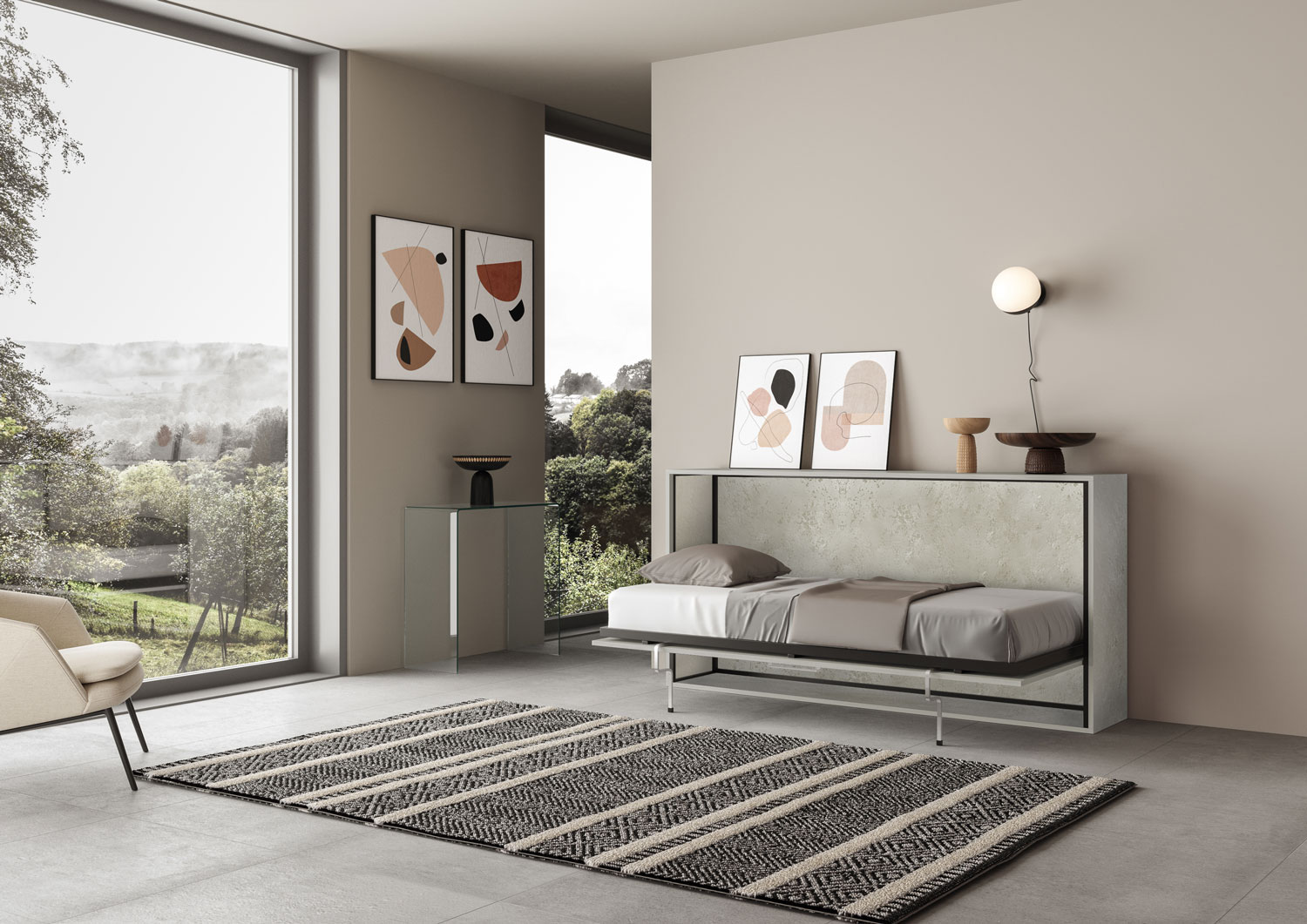 Letto singolo a scomparsa Kando con materasso cashmere L.199,9 P.39,2 H.97,4 cm (aperto P.106 cm) 2 Letto singolo a scomparsa Kando cashmere